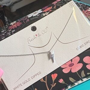 Lightning Bolt CZ White Gold Dipped Dainty Necklace